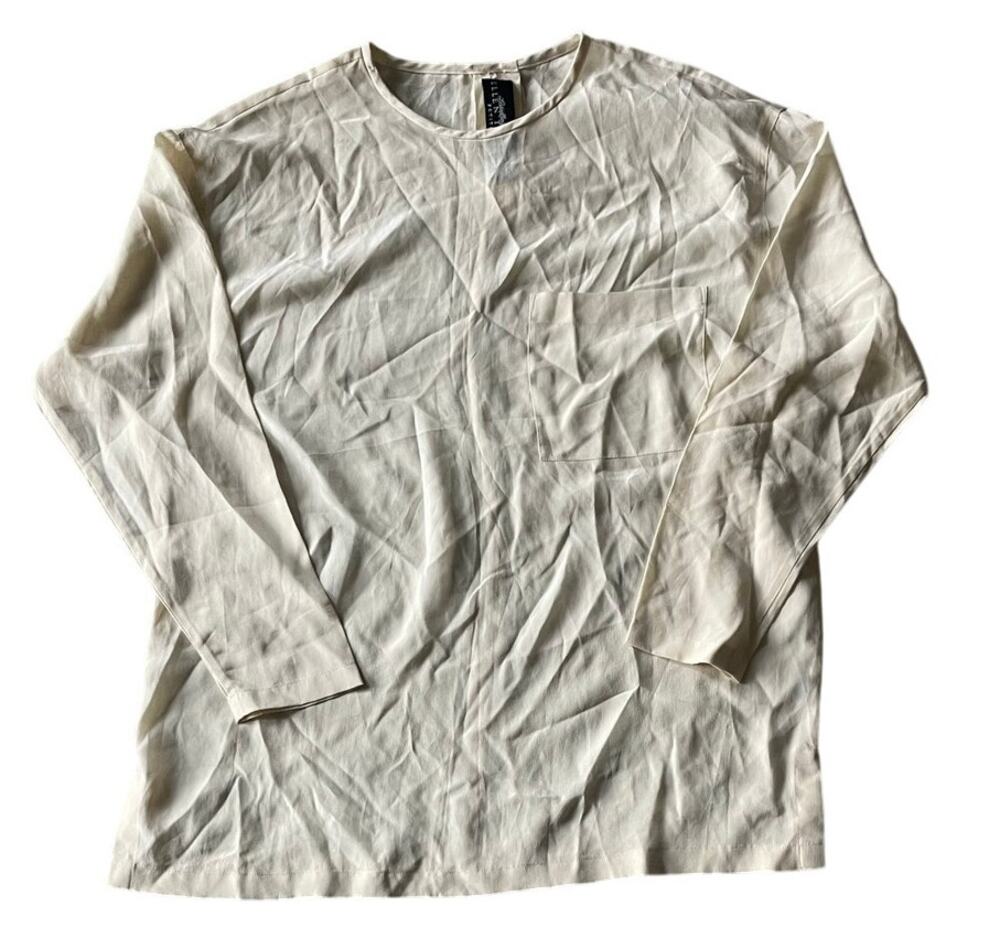 Ellen Tracey Cream Long Sleeve Silk Blouse Womens Size 8P Romantic Classy Soft